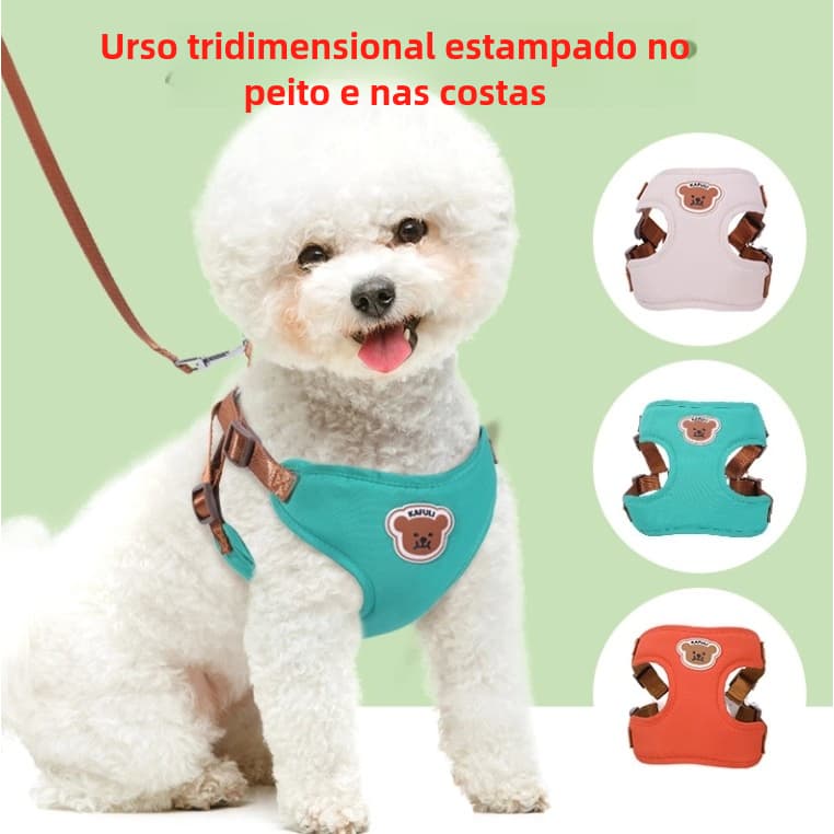 Peitoral Confortável com Estampa de Urso - Segurança e Estilo para Passeios Caninos