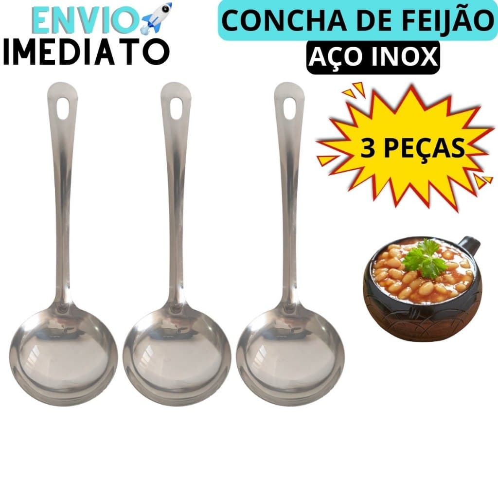 Kit 3 Conchas Aço inox Concha de Feijão, Feijoada, Caldos, Sopas, Molhos, Restaurantes Utensílio de Cozinha