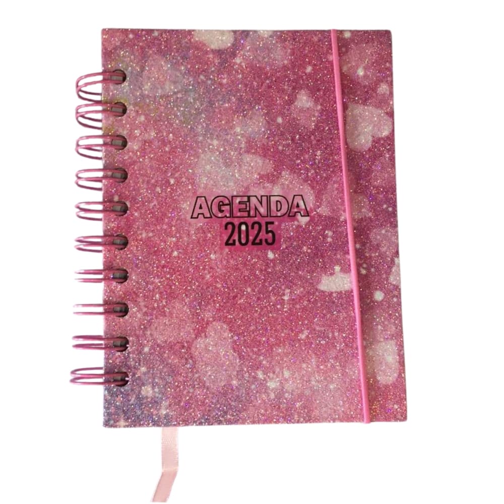 Agenda Pequena 2025 Glitter 15x11cm AG25009 Capa Dura Brochura 168 Folhas Anotações Lembrete Bloco De Notas