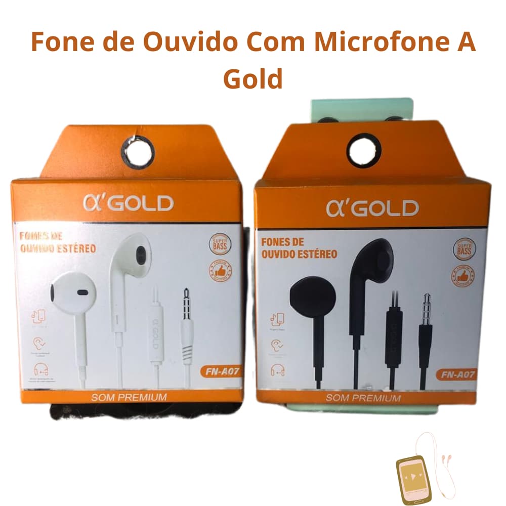 Fone de ouvido com fio P2 e Microfone A-GOLD Excelente Qualidade Som Estéreo