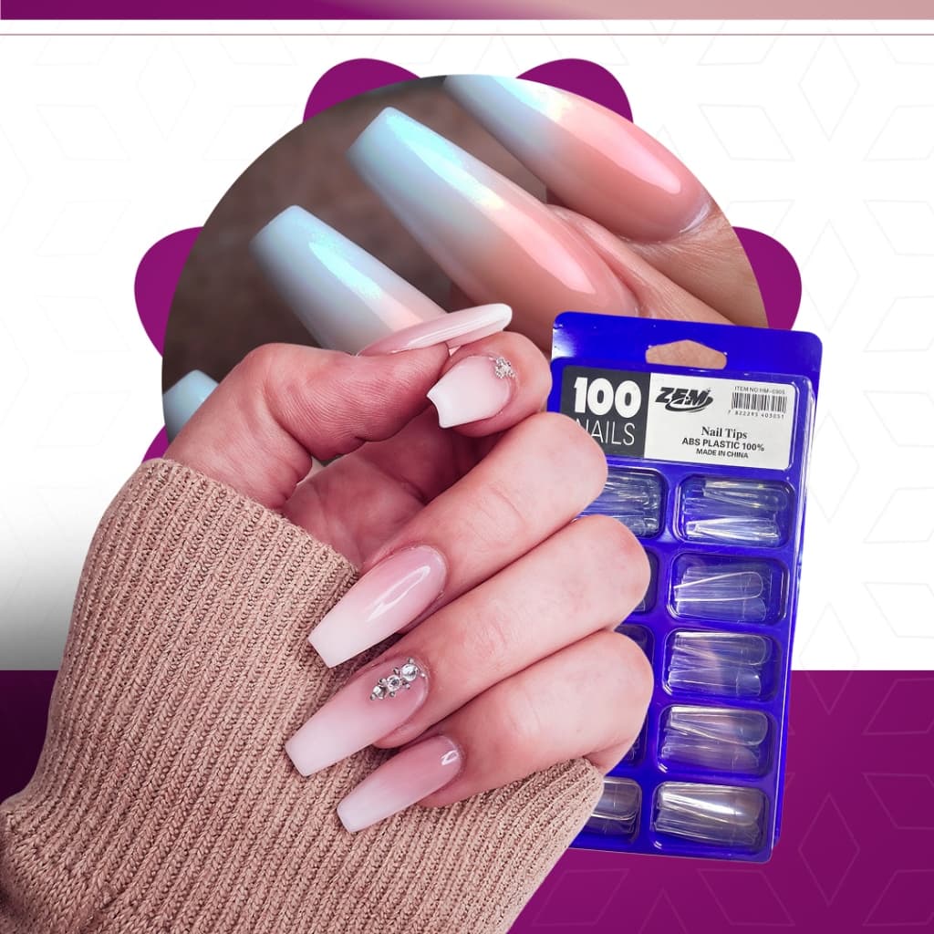 Kit 100 Unhas postiça Bailarina Natural (Branca/transparente)