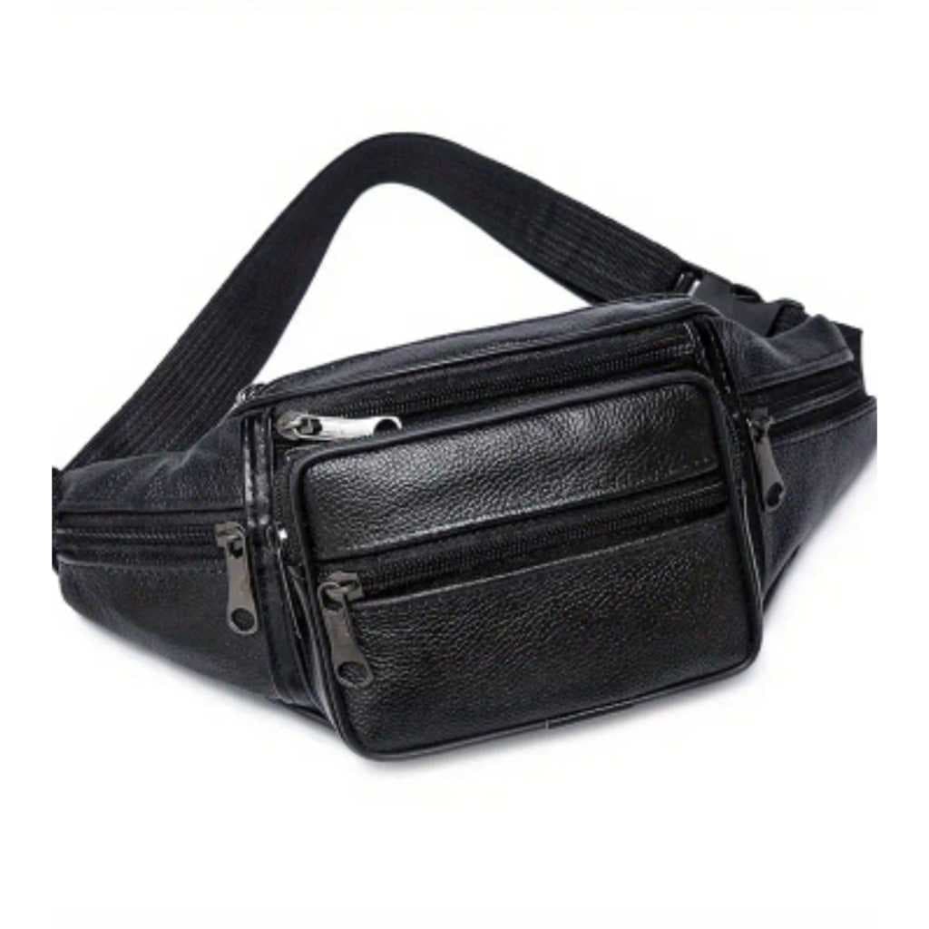Pochete bolsa cintura motoqueiro  em Couro Preta Masculina Feminina resistente.