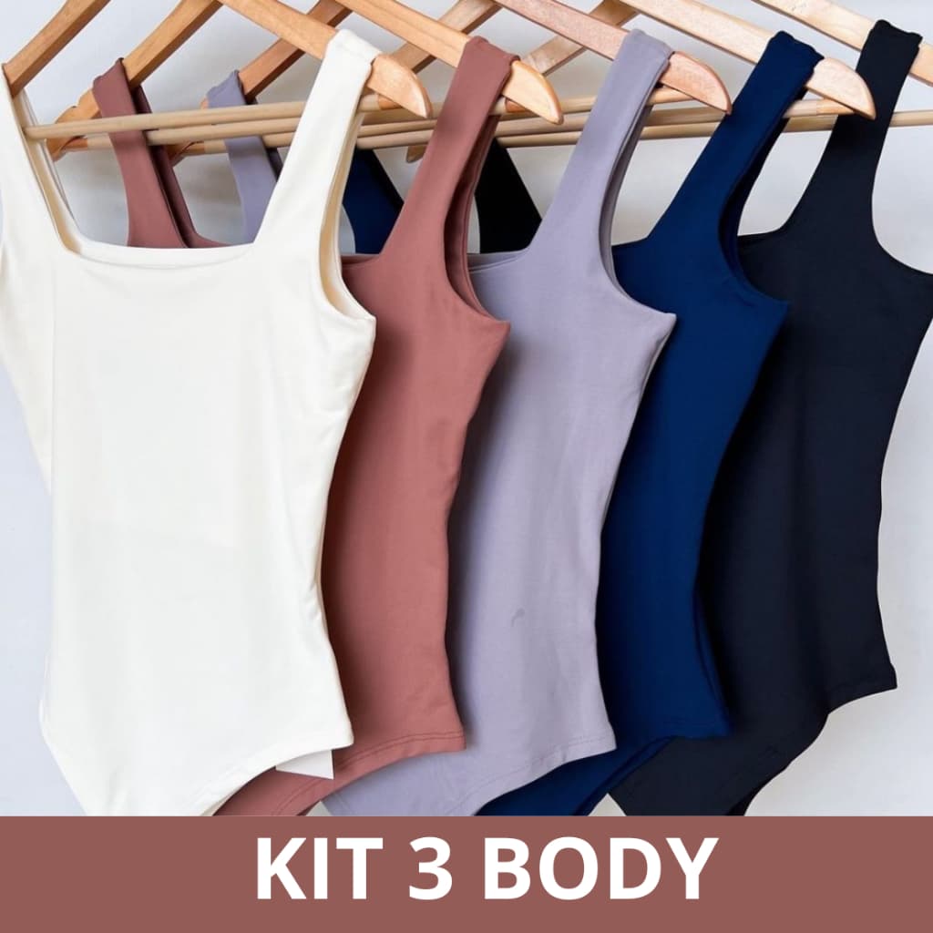 Kit Body Suplex Feminino Decote Quadrado com Forro Regata Alça Fina Verão 2027 Tendência Moda Blogueira