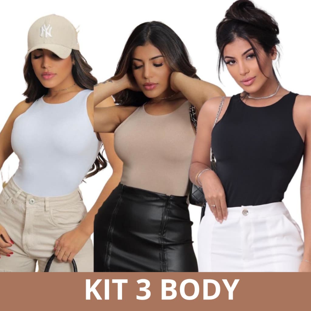 Kit 3 Body Regata Suplex Feminina Forro Duplo Bory Verão Varias Cores Feminino