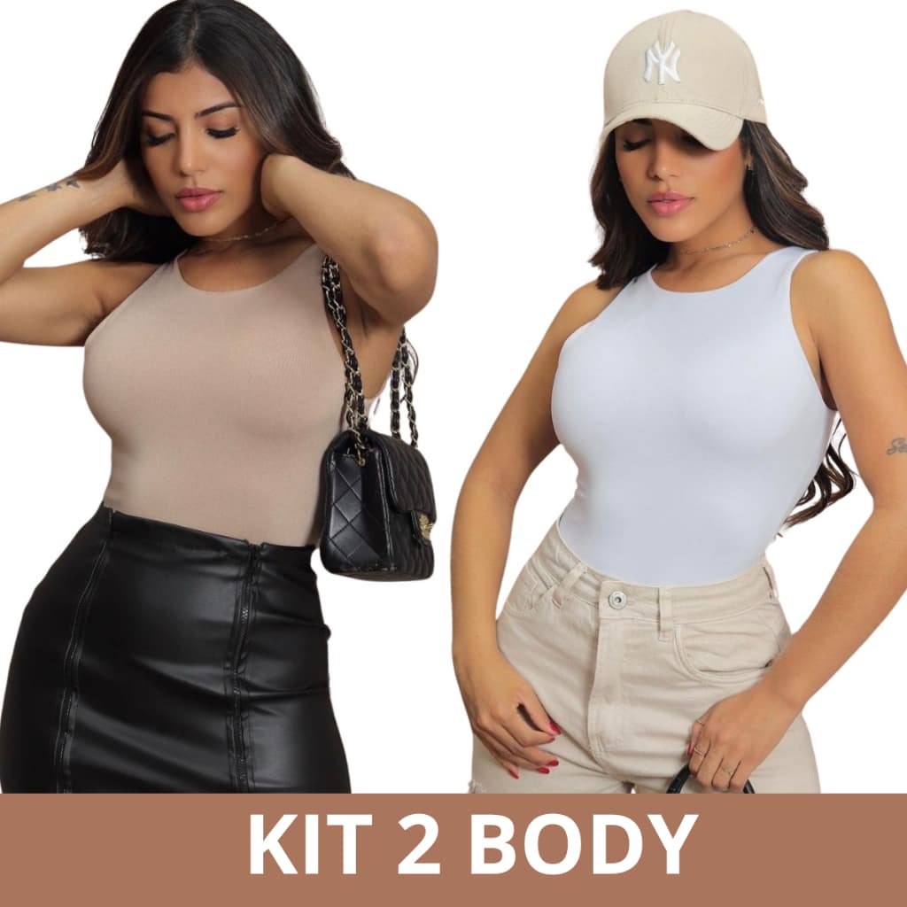 KIT 2 Body Suplex Feminino Premium Regata Lisa Blusinha Básica Forro Duplo Bory