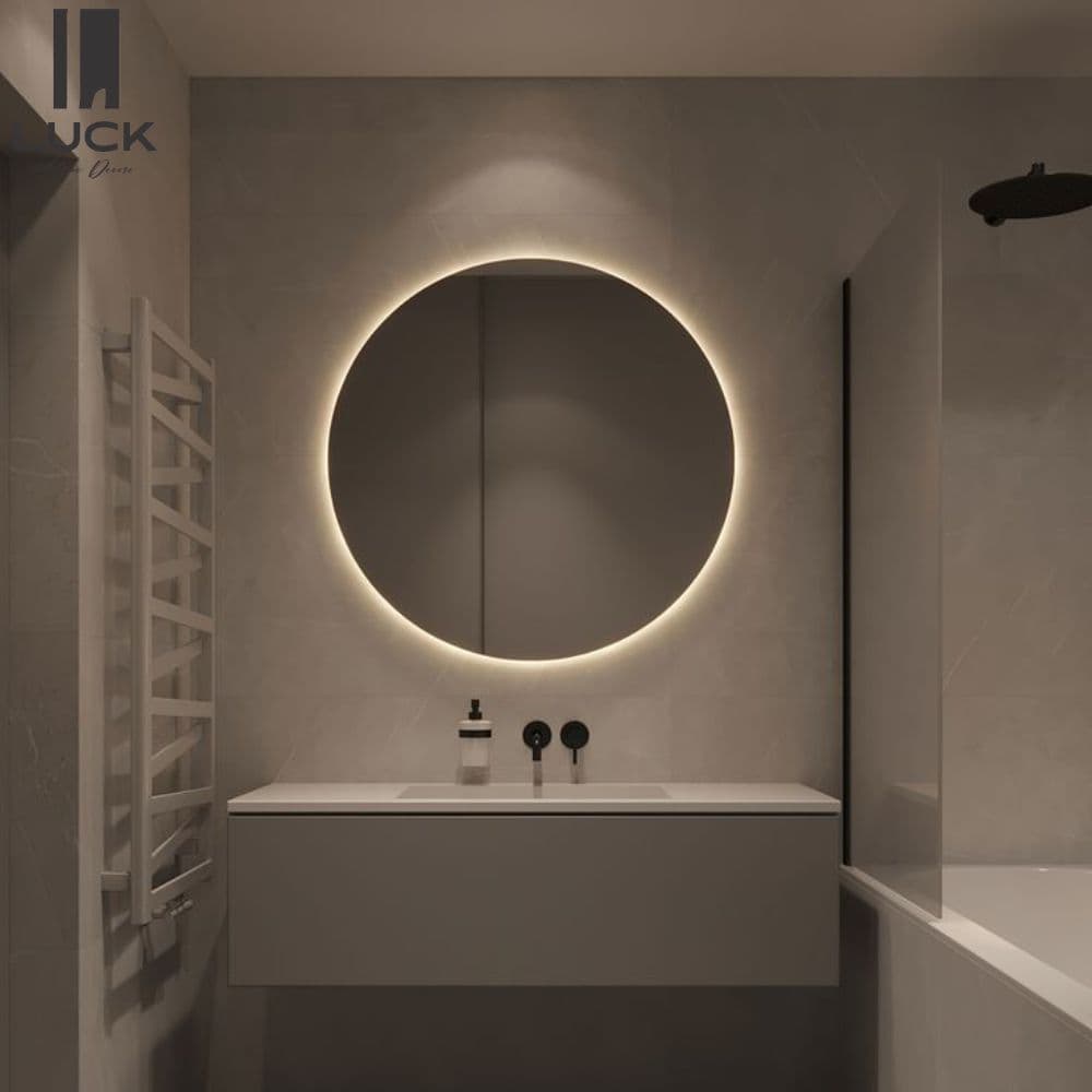 Espelho redondo Circular Com LED + Fonte 12v duas Opções de cor Espelho Com Suporte Decoração