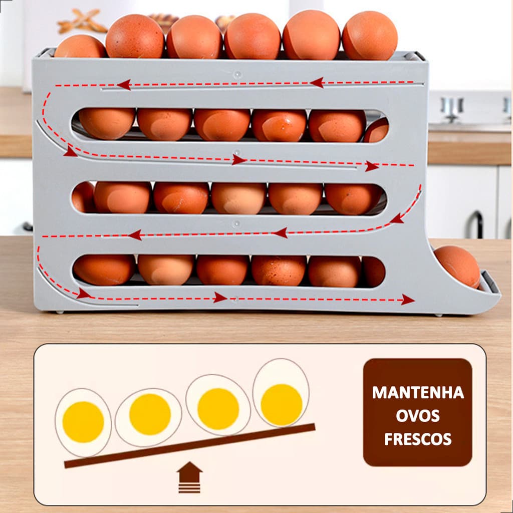 Porta Ovos Dispenser Organizador   Suporte Automático Branco/ Cinza 30 OVOS