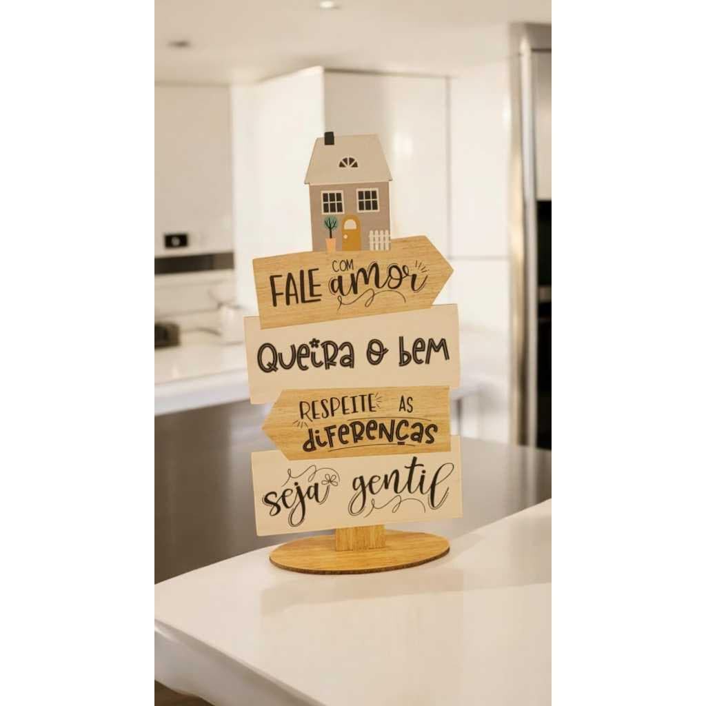 Enfeite De Mesa Fale Com Amor Decoração Para Casa Em MDF Família Seja Gentil Lar Regras