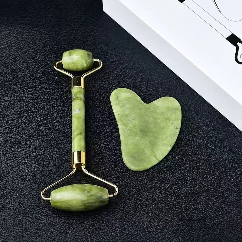 Rolo Pedra de Jade Placa Gua Sha Massagem Facial Anti Ruga