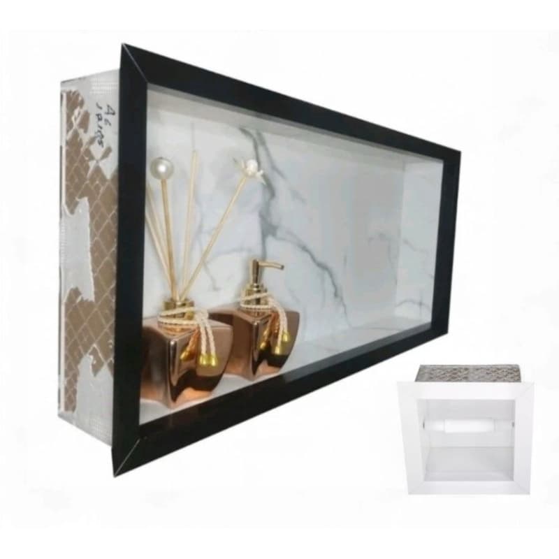 nicho de porcelanato Carrara com mais papeleira nicho 30x60