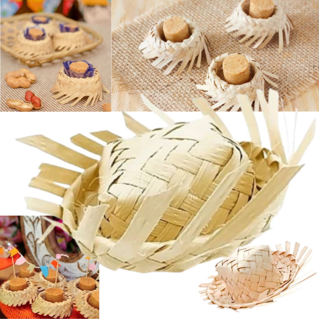 20 Unidades - Chapeuzinho de Palha Mini p/ Decoração Festa Junina Chapéu de Palha Caipira Miniatura