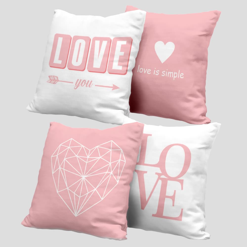 Kit Capa de Almofada Love Coração Moderno Tecido Premium Rosa Vermelho Branco Azul