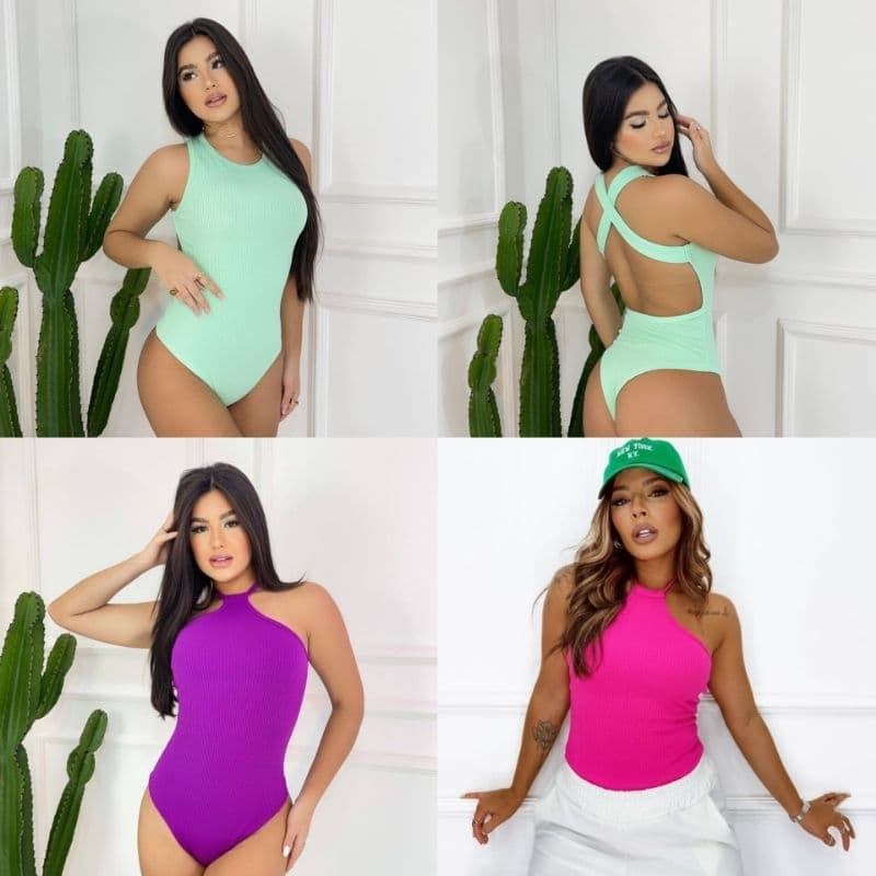 3 Bodys  Feminino Variados Tecido Anarruga Modinha