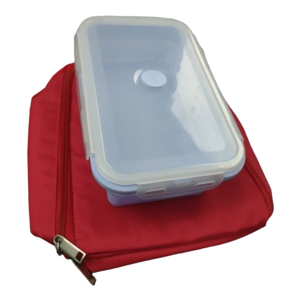 kit Bolsa Térmica Portatil Impermeavel  + Marmita Em Silicone Ajustavel Feminina Masculina Porta Marmita Lanche Fitness