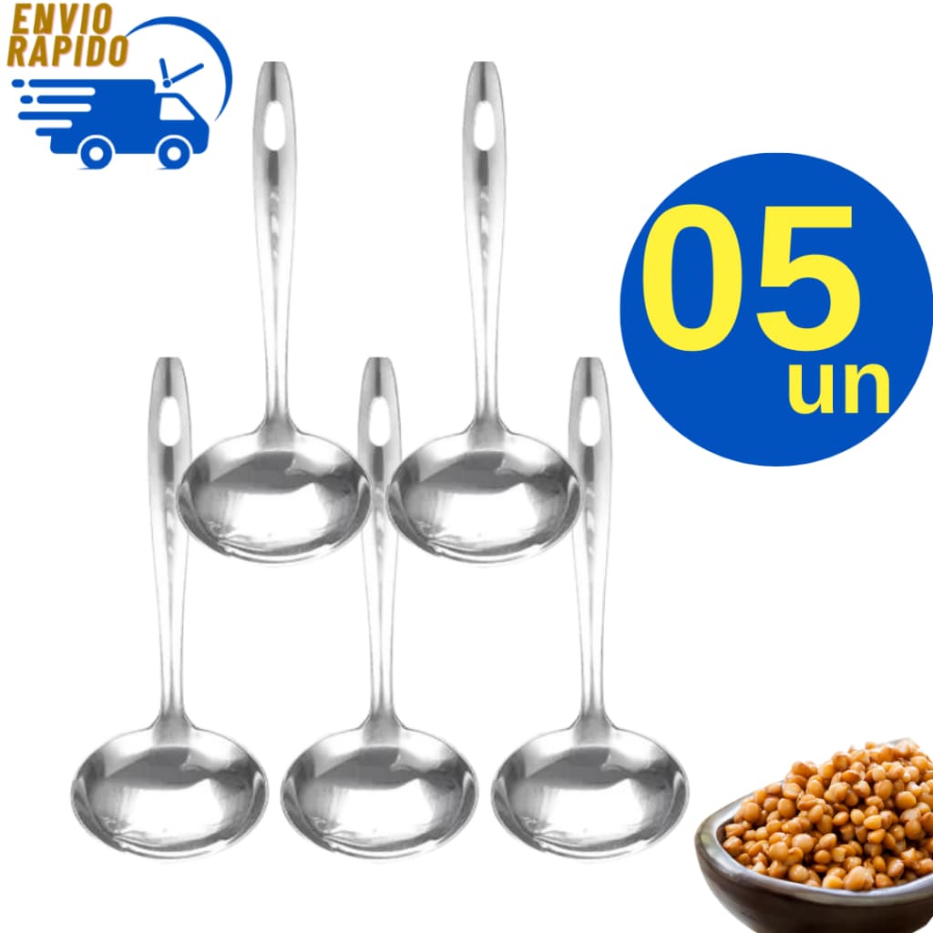 Kit 5 Concha Inox Colher de Cozinha Inox Para Servir Feijão Sopa Caldos Molho Para Restaurante Buffet Festa Junina