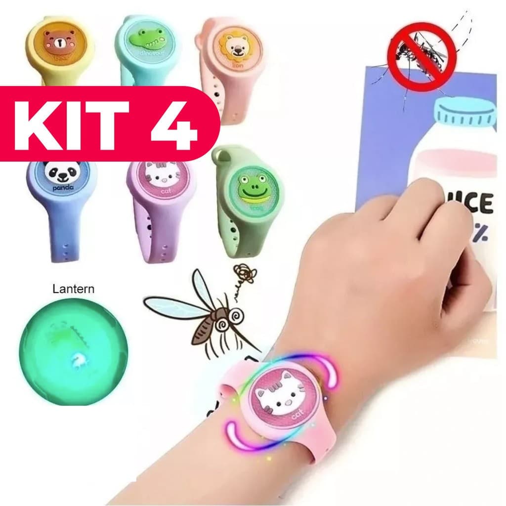 KIT 4 De Pulseiras Repelente Infantil Bebe Anti Mosquito Com Led