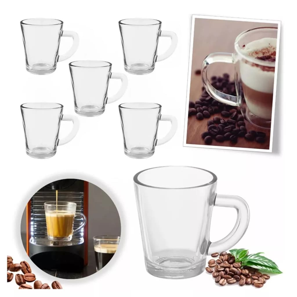 Jogo 5 Xícaras De Vidro Café Expresso Chá 70ml Resistente