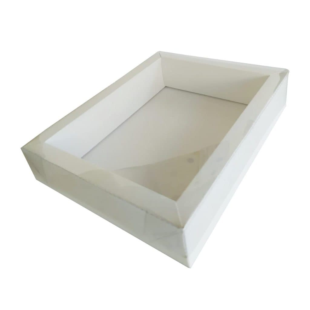 Caixa Moldura para Presente 22x17,5x4,5 Branco Tampa PET Embalagem Caixa Vitrine