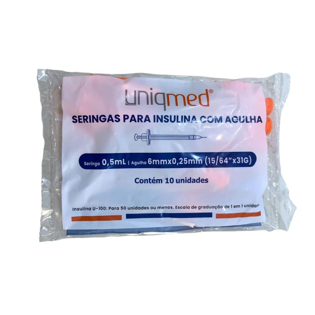 Seringa de Insulina para Botox de 0,5ml, Agulha Ultrafina 6mm x 0,25mm - Kit com 10Und