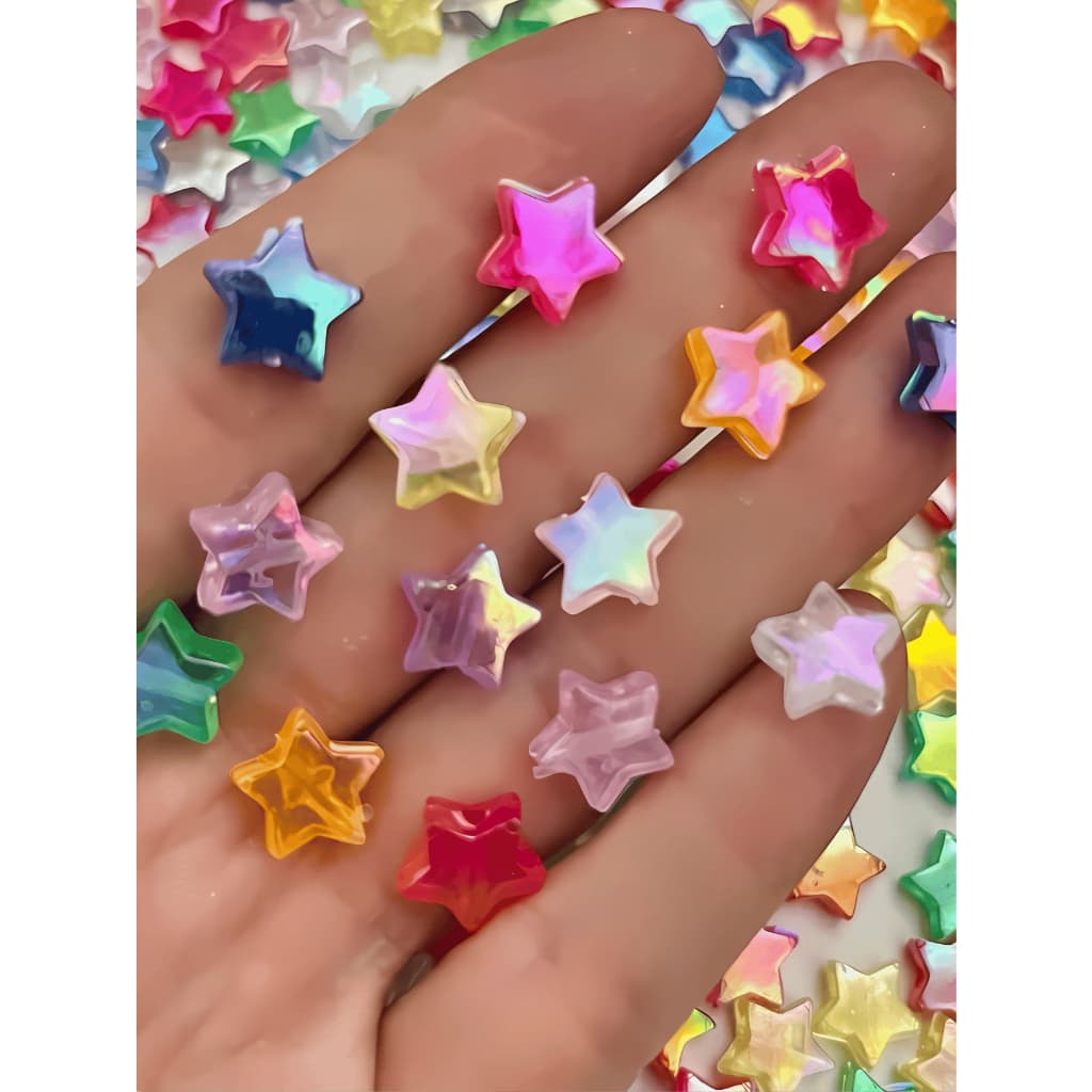 Miçanga Entremeio Estrela Transparente 10mm com Furo Passante Cores Acrílico Pulseiras DIY  50/100pcs