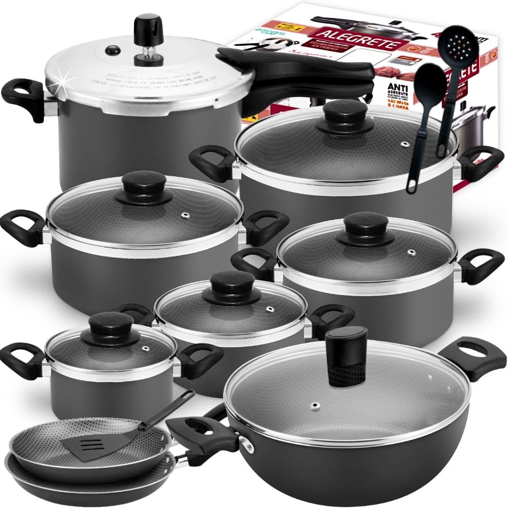 Jogo De Panelas Antiaderente Grossas & Fortes+ Pressão 4,5 Litros+ Frigideiras + Panela Wok 12 Peças
