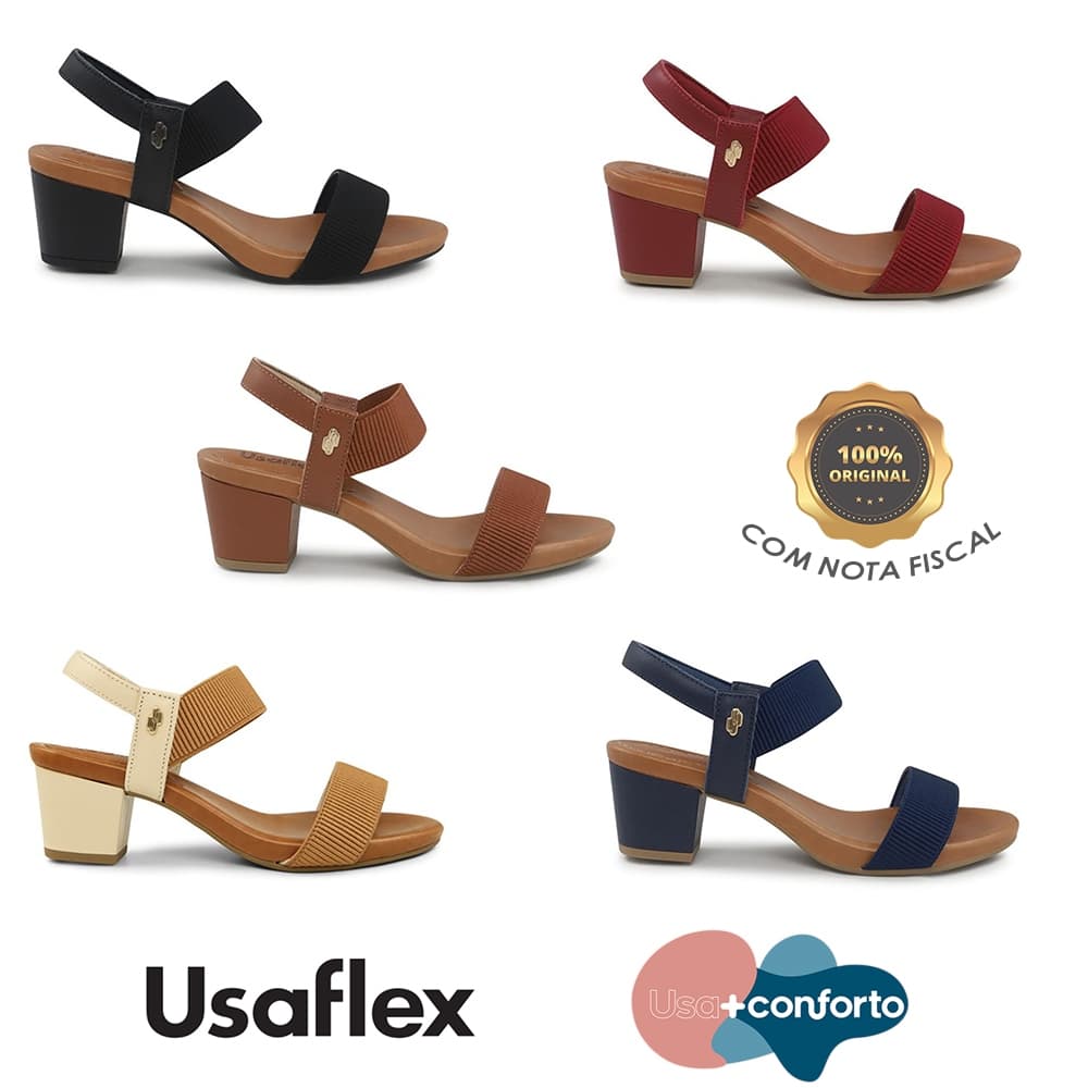 Sandália Salto Bloco Usaflex Elástico Y8204 Conforto
