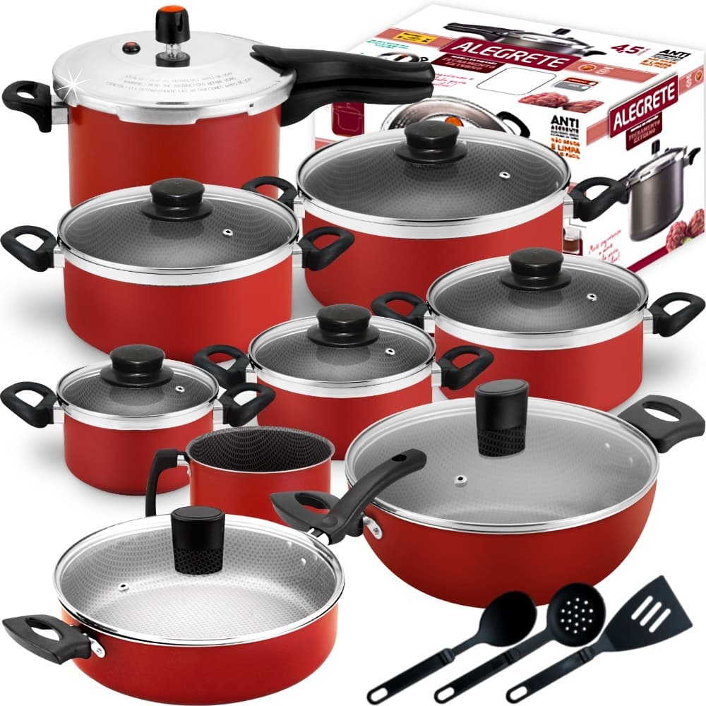 Jogos de Panelas Antiaderente Resistentes + Panela De Pressão 4,5L+ Paella Wok + Frigideira 12 Peças