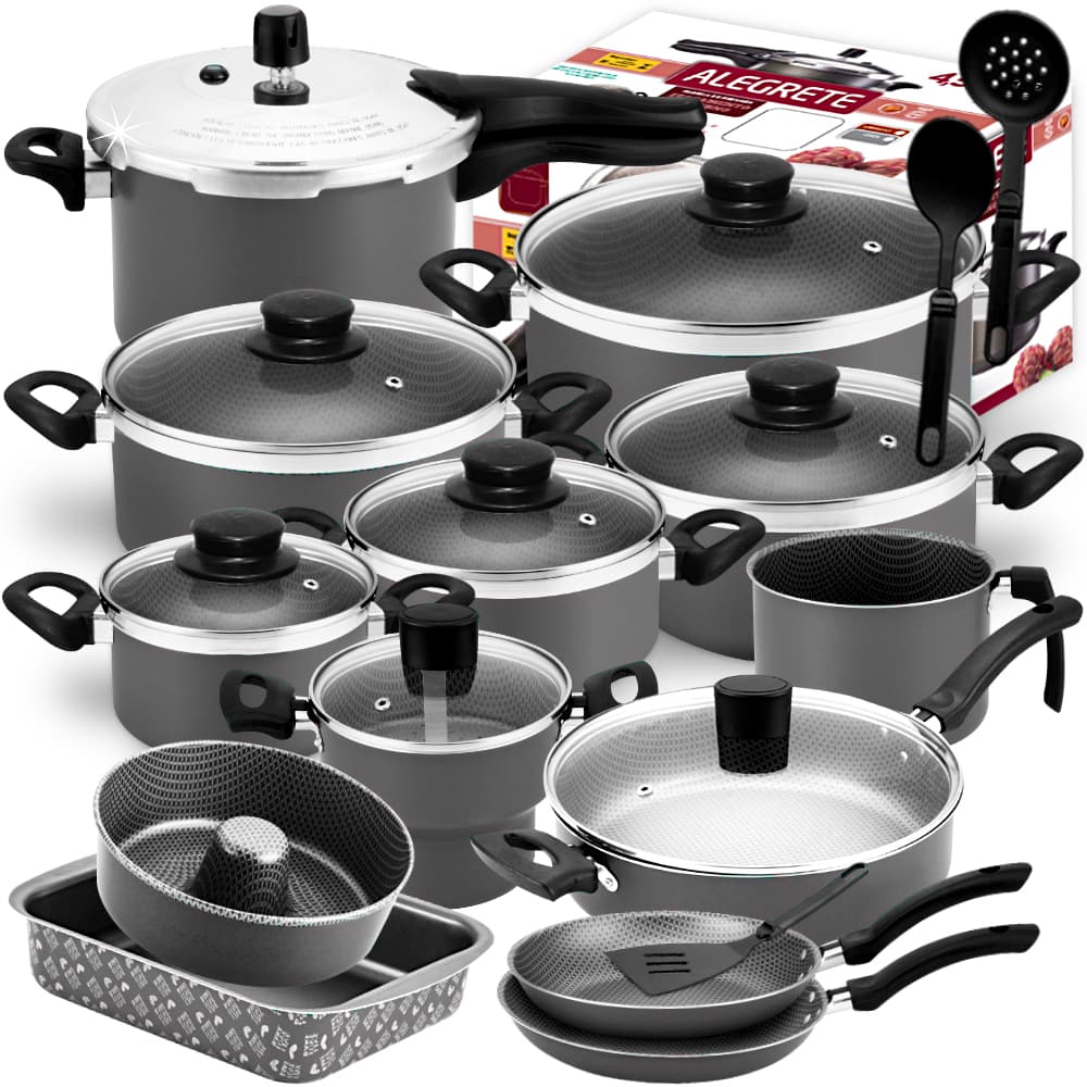 Jogo De Panelas Antiaderente Teflon Grossas + Pressão 4,5L + Formas Frigideiras & Cuscuzeira 16 pc