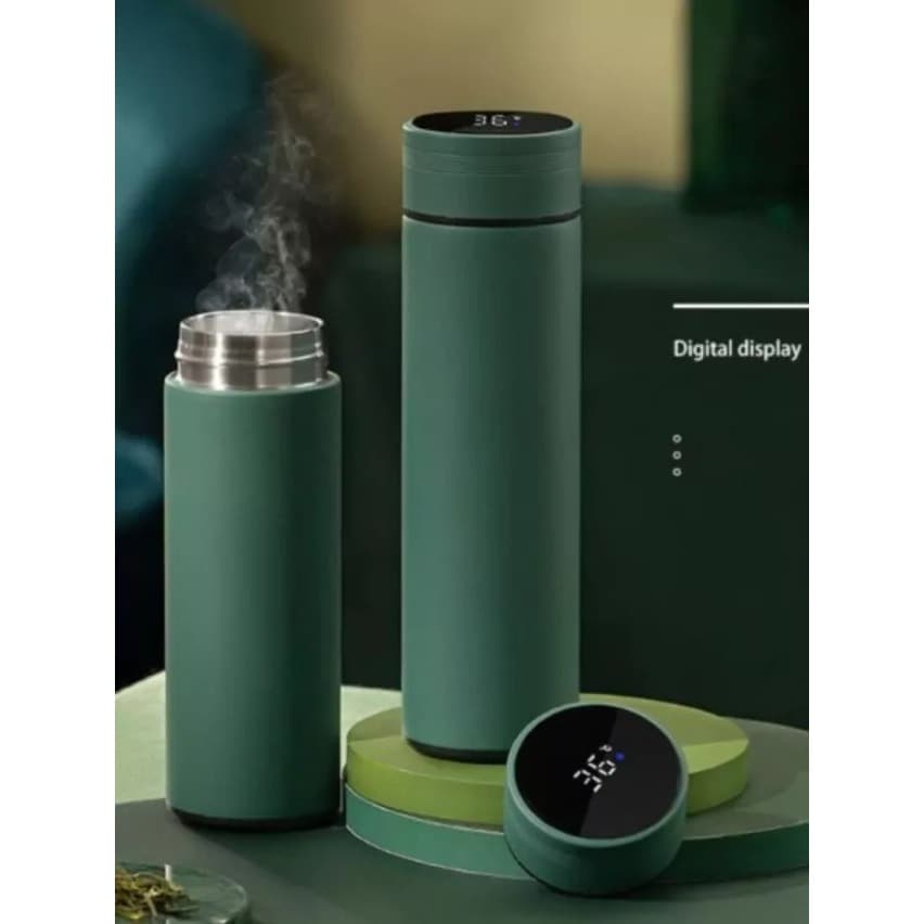 Garrafa Térmica VERDE 500ML Com Led Inox - Agua / Café - Display Digital