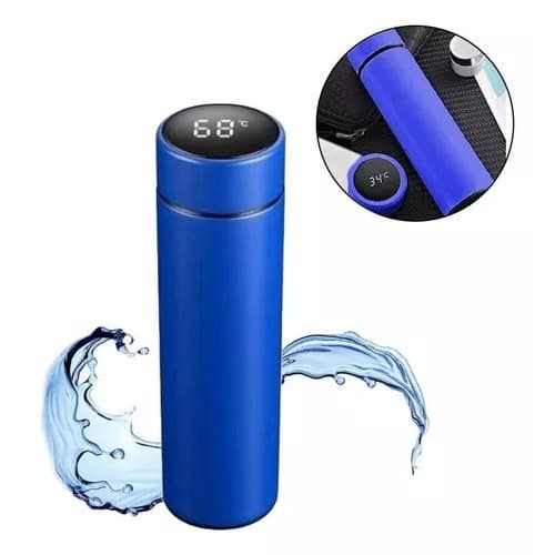 Garrafa Térmica AZUL 500ML Com Led Inox - Agua / Café - Display Digital