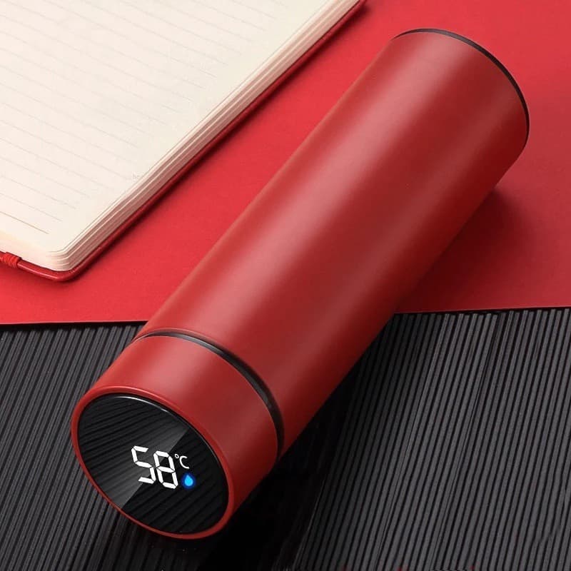 Garrafa Térmica 500ML VERMELHO Com Led Inox - Agua / Café - Display Digital