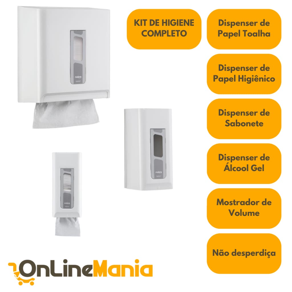 KIT de Dispenser de Sabonete/Álcool Gel - Dispenser de Papel Higiênico - Dispenser de Papel Toalha