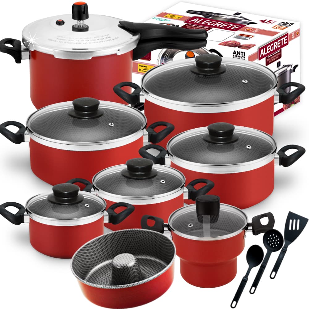 Jogo De Panelas Antiaderente Grossa+ Mini Cuscuzeira + Cone + Panela De Pressão 4,5 Litros 11Peças