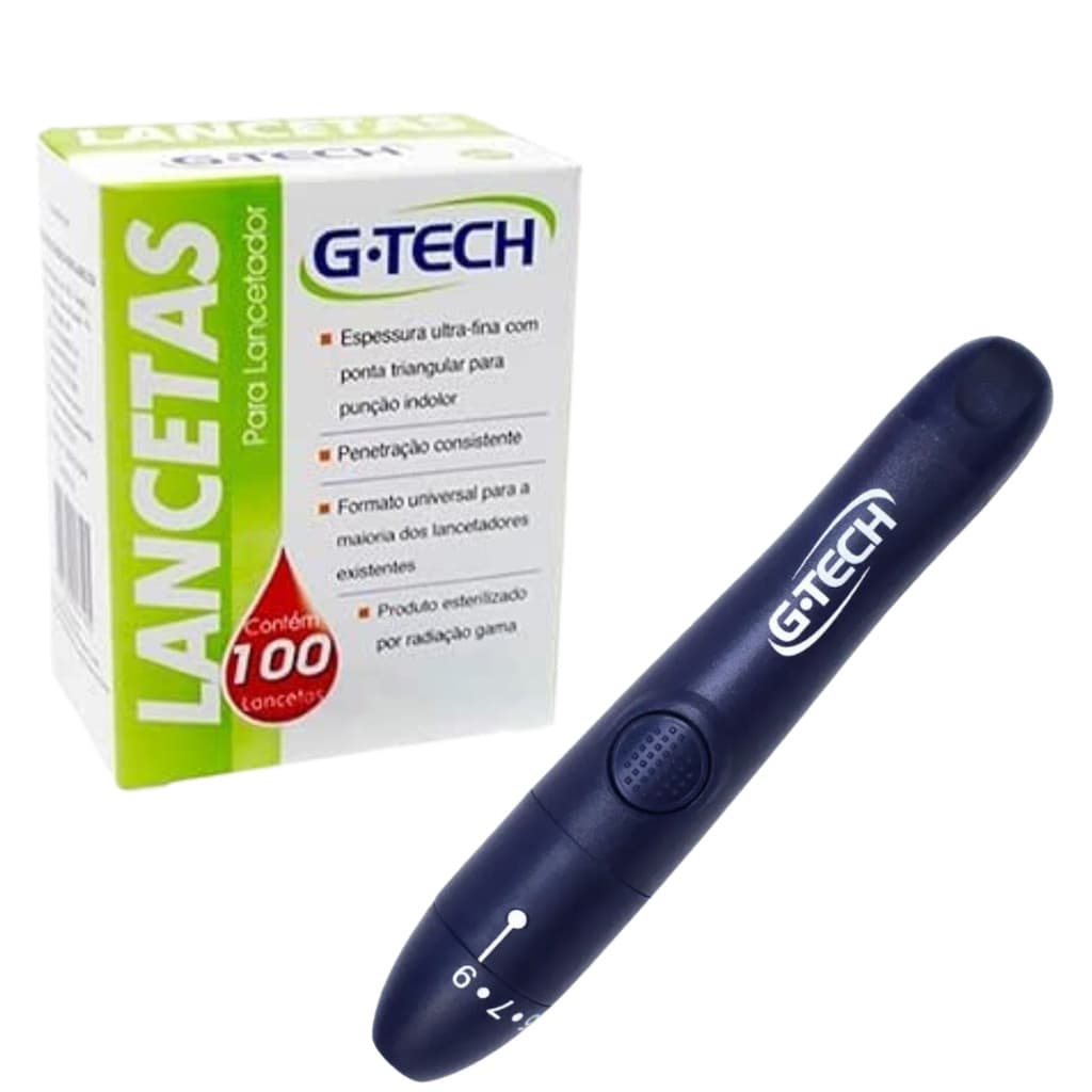 Kit Com 100 Lancetas Glicose + Caneta Lancetadora G-tech