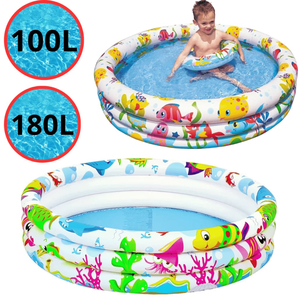 Piscina Infantil Inflável 180 Litros Colorida Praia Verão 3 Anéis Água e Bolinhas
