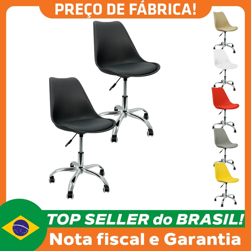 Kit 2 Cadeiras Leda Office Luisa Saarinen Estofada Base Giratória Cromada