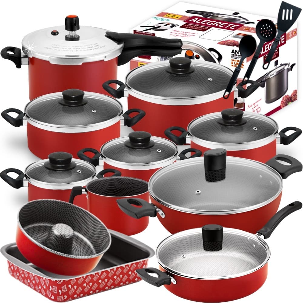 Mega Jogo De Panelas Antiaderente Grossas & Fortes + Panela Wok Gourmet + Pressão + Formas 14pc