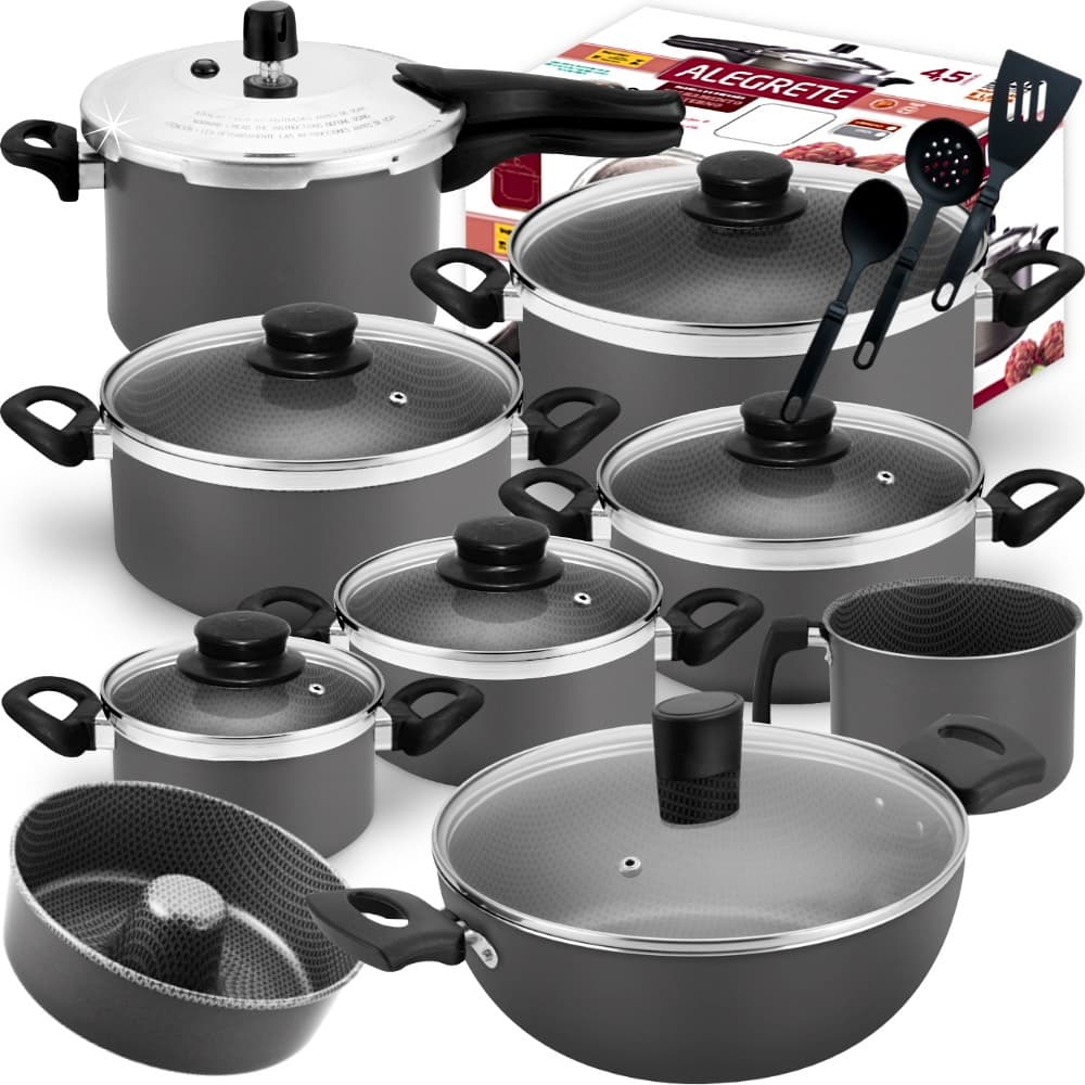 Jogo De Panelas  Antiaderente Fortes e Grossas + Panela De Pressão Externa 4,5l + Forma  + Wok 12pç