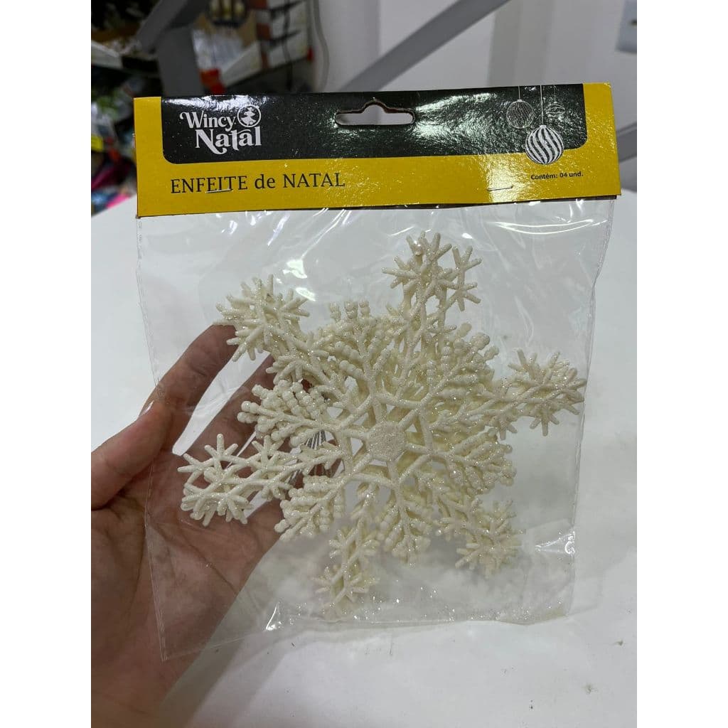 4 peças Floco De Neve Pendente Enfeite Natal Arvore 16cm