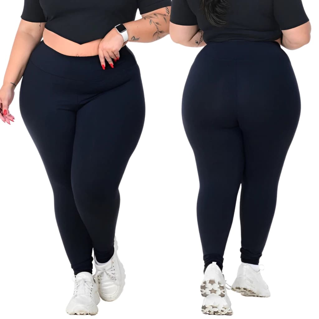 Kit 2 Legging Plus Size Feminina Calça Cintura Alta Zero Transparência