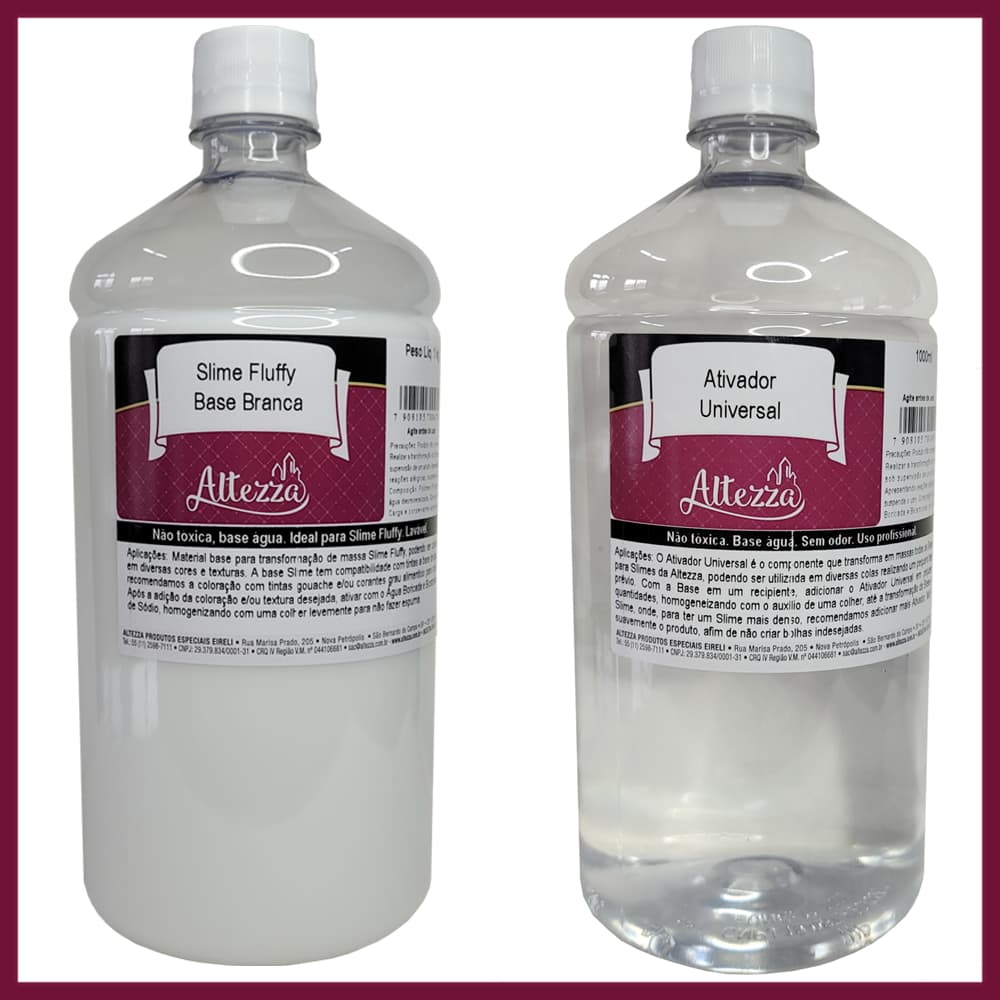 Kit Ativador Universal 1000ml + Cola Fluffy 1Kg - Altezza - Kit DIY para Slimes Criativos Slime Factory DIY