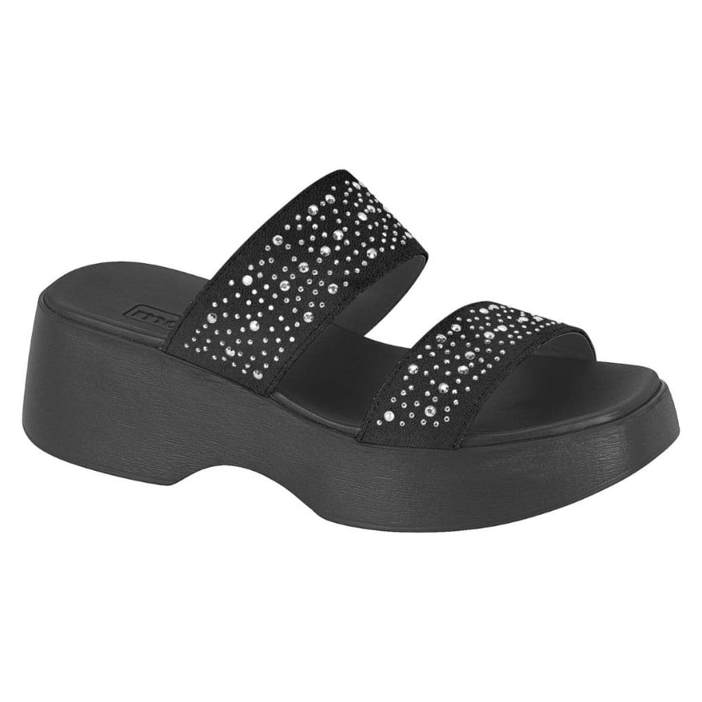 Tamanco Feminino Brilho Preto Moleca Salto Anabela Flat