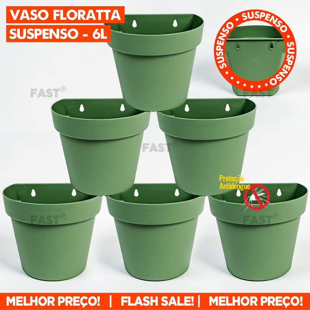 Kit 6 Vasos Vasinho Suspenso 6 Litros Vasinho de Parede Vaso Plástico para Jardim Floratta Jardinagem Flores e Plantas