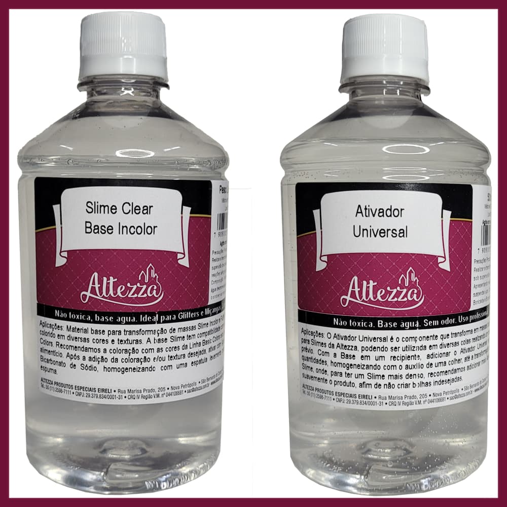Kit Ativador Universal 500ml + Cola Clear Transparente 500g - Altezza - Kit DIY para Slimes Criativos Slime Factory DIY