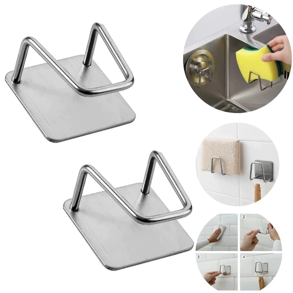 Suportes Porta Esponja Bucha Aço Inox com Adesivo para Pia.