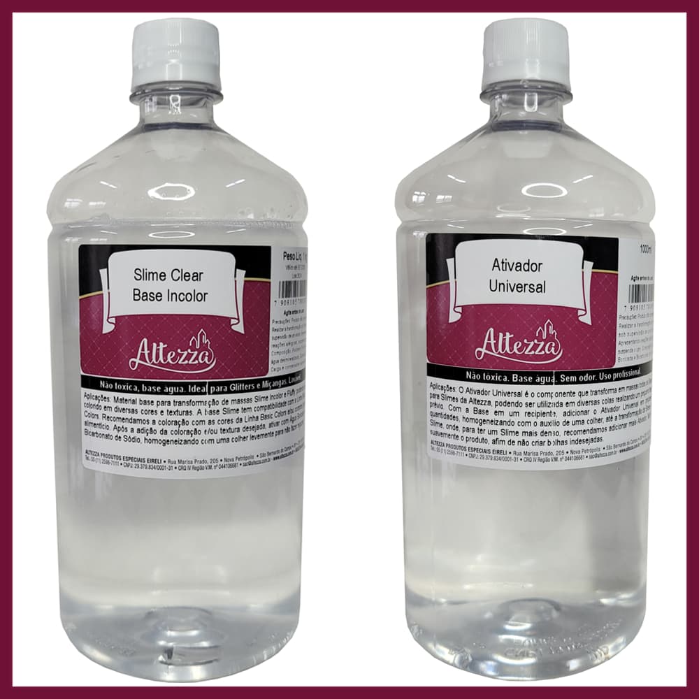 Kit Ativador Universal 1000ml + Cola Clear Transparente 1Kg - Altezza - Kit DIY para Slimes Criativos Slime Factory DIY