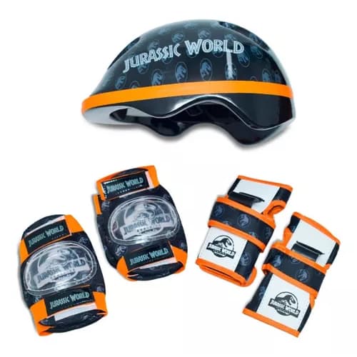 Kit Proteção Infantil Jurassic World Capacete Cotoveleira Joelheira