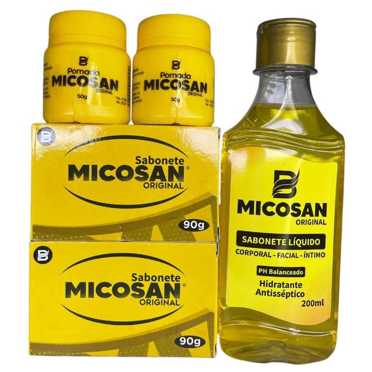 Kit com Pomada Micosan, Sabonete em Barra e Sabonete Líquido 5 Unid. Baruc Cosméticos