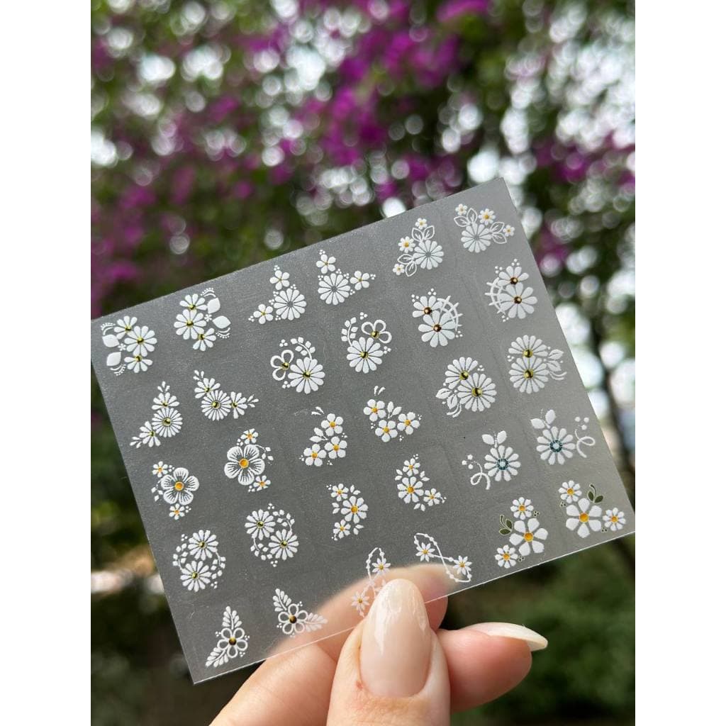 Mini Cartelão de Películas para Unhas 30 unidades- Flores Brancas M04
