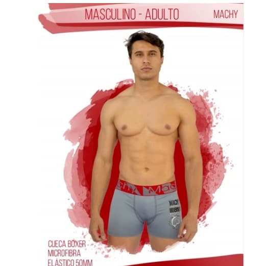 KIT 4 CUECAS Boxer Microfibra MASCULINO - Adulto Machy Lisa com silk elástico 50mm P/M/G/GG